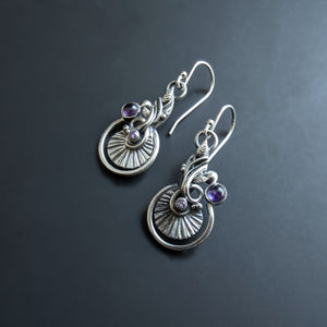 Sterling and Fine Silver Necklace and Earrings with Purple Amethyst and Lavender Cubic Zirconia - Deep Purple