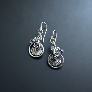 Sterling and Fine Silver Necklace and Earrings with Purple Amethyst and Lavender Cubic Zirconia - Deep Purple
