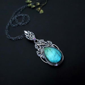 Sterling and Fine Silver Ivy Lovestone Hedera Helix Pendant and Necklace with Blue Labradorite and Topaz - Hold Me