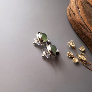 Sterling and Fine Silver Talisman Pendant and Stud Earrings with Prehnite & Fresh Water Pearl Set - Inner Peace
