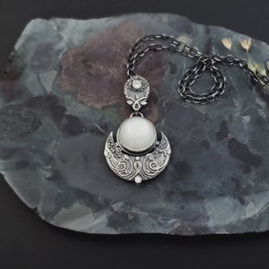 Sterling and Fine Silver Selena White Moon Pendant and Necklace with White Moonstone and Topaz - Moonlight