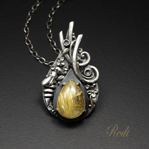 Be Queen - Fine Silver With Rutilated Quartz Bee Pendant