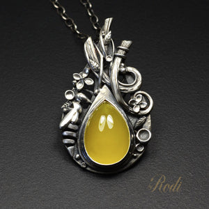 BeeLoved - Fine Silver Pendant With Mango Chalcedony