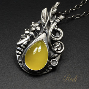 BeeLoved - Fine Silver Pendant With Mango Chalcedony