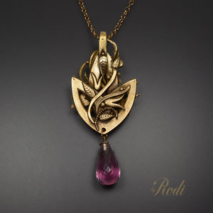 Blush - Bronze Necklace Pendant With Quartz Crystal