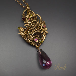 Blush - Bronze Necklace Pendant With Quartz Crystal