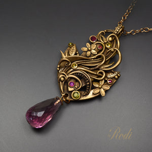 Blush - Bronze Necklace Pendant With Quartz Crystal