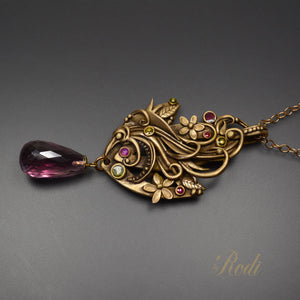 Blush - Bronze Necklace Pendant With Quartz Crystal