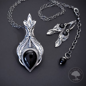 Clarity - Fine Silver With Onyx Pendant Earrings Set