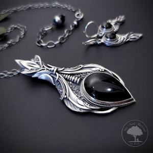 Clarity - Fine Silver With Onyx Pendant Earrings Set
