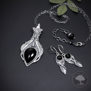 Clarity - Fine Silver With Onyx Pendant Earrings Set