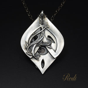 Desire - Fine Silver Floral Moon Pendant With Carnelian Gemstone