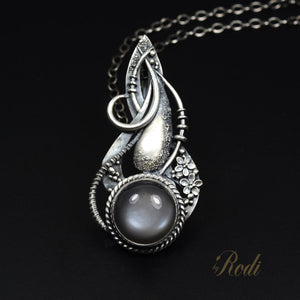 Forgiven Path - Fine Silver Pendant With Gray Moonstone