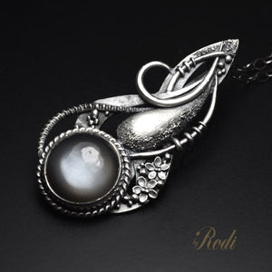Forgiven Path - Fine Silver Pendant With Gray Moonstone