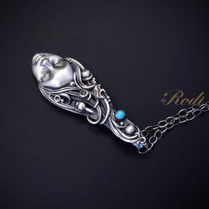 Goddess Of Tides II - Fine Silver Talisman Pendant With Turquoise