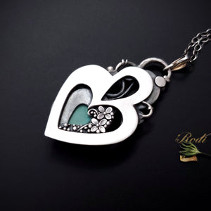 Heart Of Mine - Silver Heart Pendant with Turquoise and Garnet