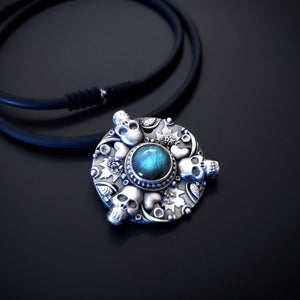Home - Fine Silver Skull Mandala Pendant With Labradorite