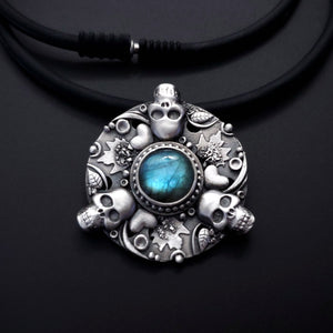 Home - Fine Silver Skull Mandala Pendant With Labradorite