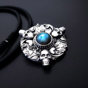Home - Fine Silver Skull Mandala Pendant With Labradorite