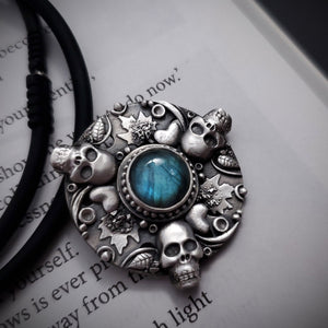 Home - Fine Silver Skull Mandala Pendant With Labradorite