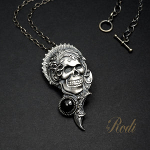 Karma - Fine Silver With Onyx Skull Pendant