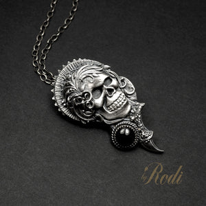 Karma - Fine Silver With Onyx Skull Pendant