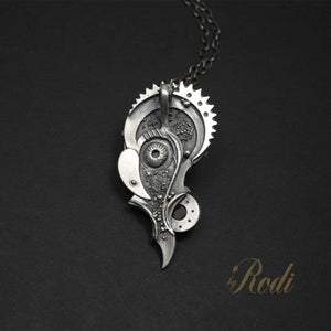 Karma - Fine Silver With Onyx Skull Pendant