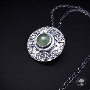 Mood For Love - Fine Silver Butterfly Mandala Pendant With Prehnite