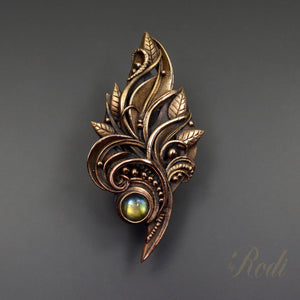 Peace - Talisman Brooch / Pin, Bronze With Labradorite Gemstone