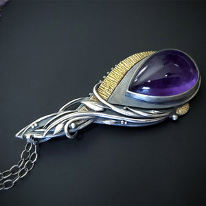 Regal Dream - Fine Silver / 22k Gold With Amethyst Pendant Earrings Set