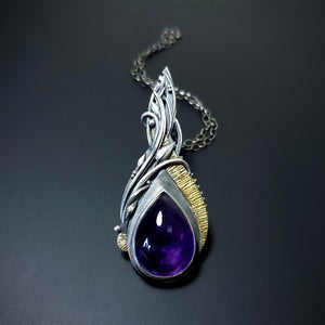 Regal Dream - Fine Silver / 22k Gold With Amethyst Pendant Earrings Set