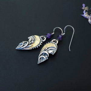 Regal Dream - Fine Silver / 22k Gold With Amethyst Pendant Earrings Set