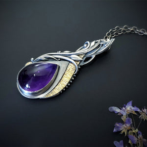 Regal Dream - Fine Silver / 22k Gold With Amethyst Pendant Earrings Set