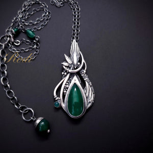 Serenity - Fine Silver Pendant / Complementing Earrings Set With Green Onyx
