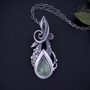 Solitude - Fine Silver Pendant With Prehnite / Tourmaline