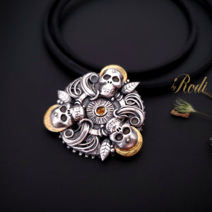 Together - Fine Silver / 24k Gold Mandala Pendant With Citrine