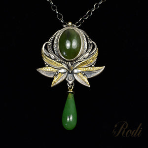 Wisdom - Fine Silver / 24k Gold Pendant With Natural Jade (Canadian Nephrite )