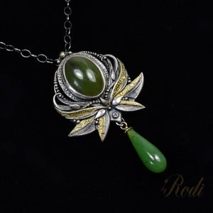Wisdom - Fine Silver / 24k Gold Pendant With Natural Jade (Canadian Nephrite )
