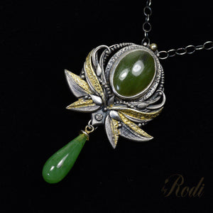 Wisdom - Fine Silver / 24k Gold Pendant With Natural Jade (Canadian Nephrite )