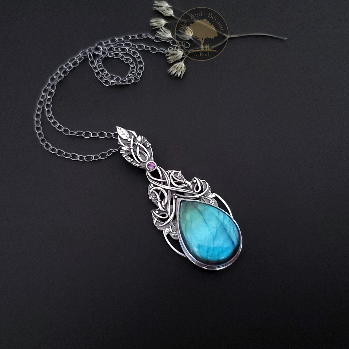 Silver Pendant and Necklace With Labradorite and Mystique Topaz - Dream Within a Dream