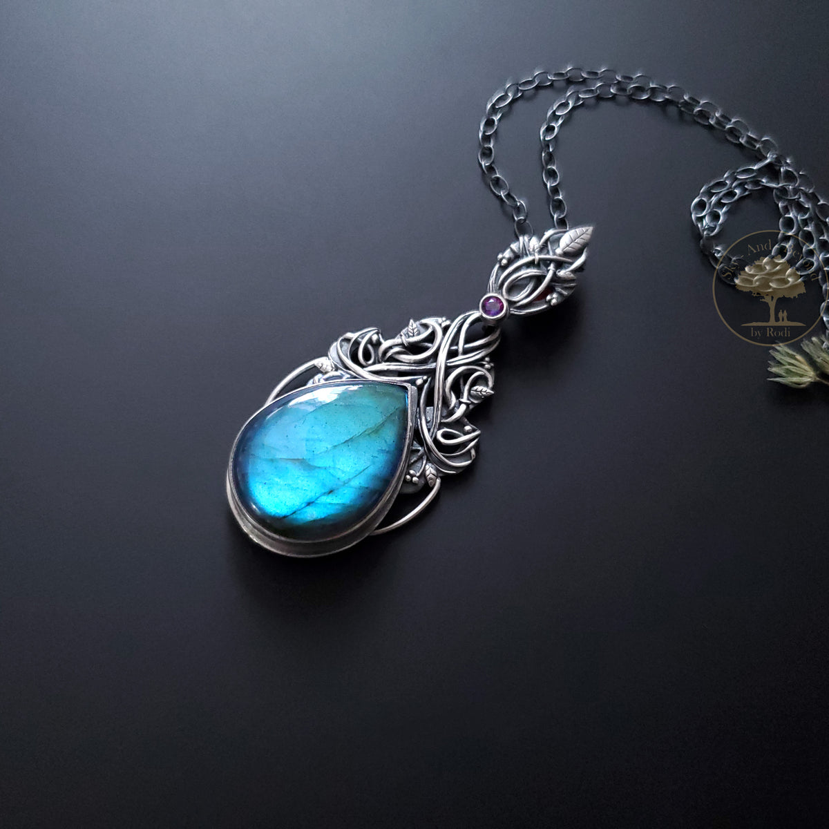 Silver Pendant and Necklace With Labradorite and Mystique Topaz - Dream Within a Dream