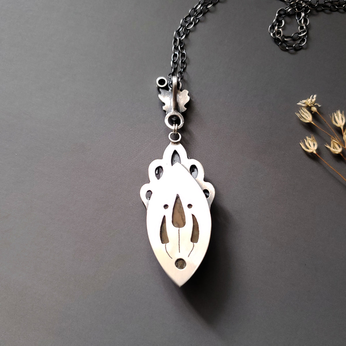 Sterling Silver Pendant and Necklace with Labradorite and Peridot stones - Into the Woods