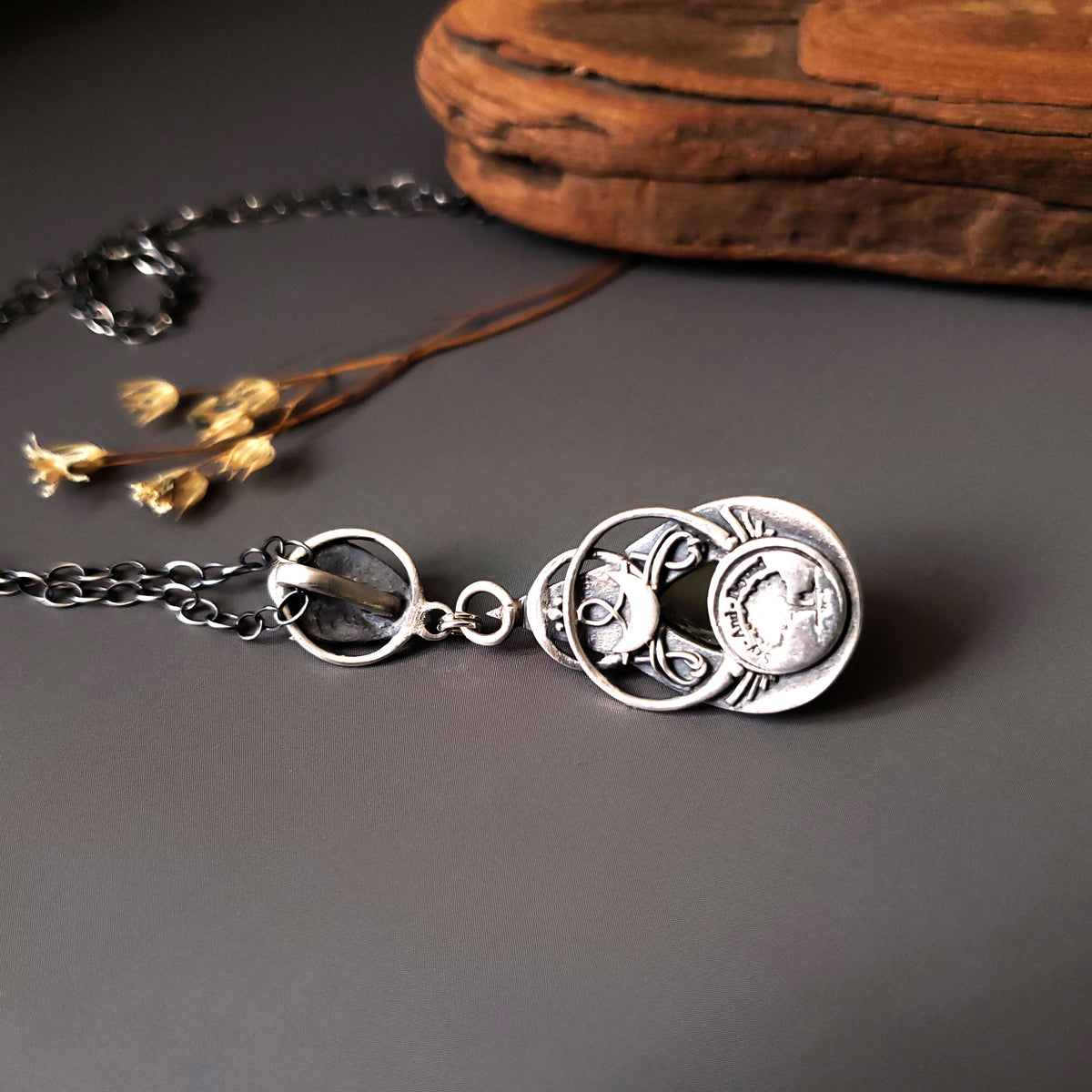 Sterling and Fine Silver Talisman Pendant and Stud Earrings with Prehnite & Fresh Water Pearl Set - Inner Peace