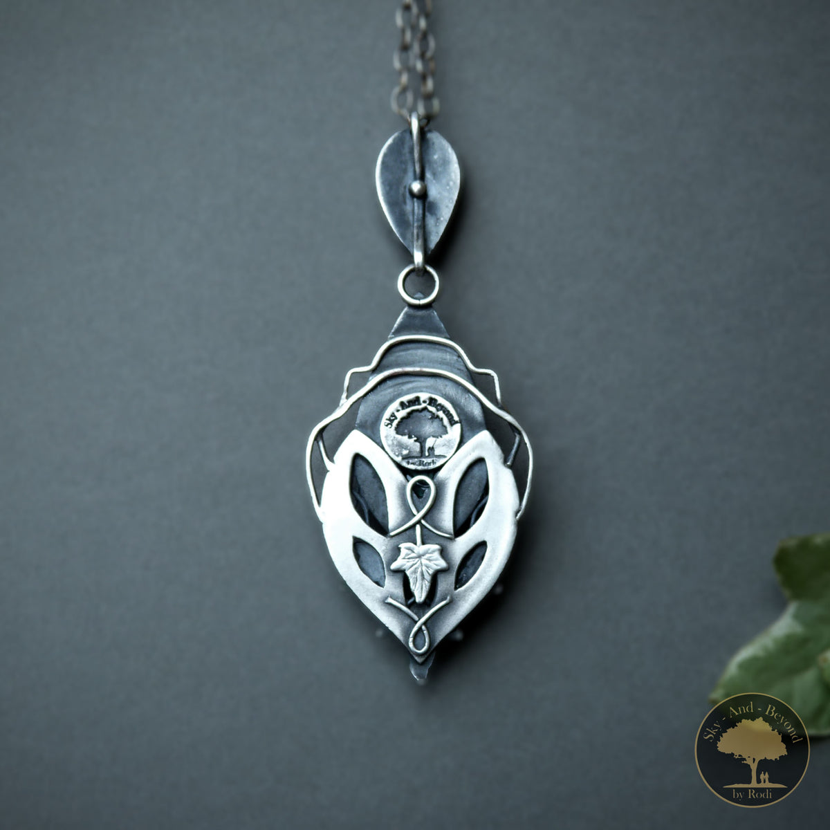 Sterling and Fine Silver Ivy Lovestone Hedera Helix Pendant and Necklace with Blue Labradorite and Topaz - Hold Me