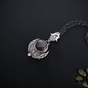 Custom Made Sterling and Fine Silver Lilith Dark Moon Pendant and Necklace with Grey Moonstone and Topaz - Moon