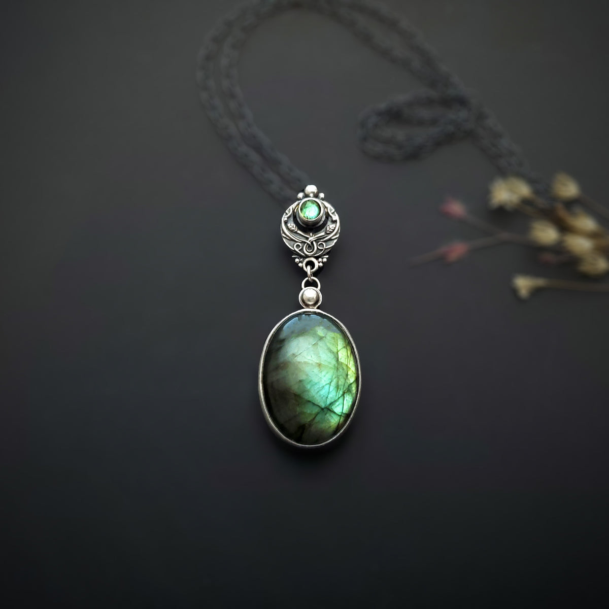 Sterling Silver Pendant and Necklace with Labradorite stones - Forest Spirit