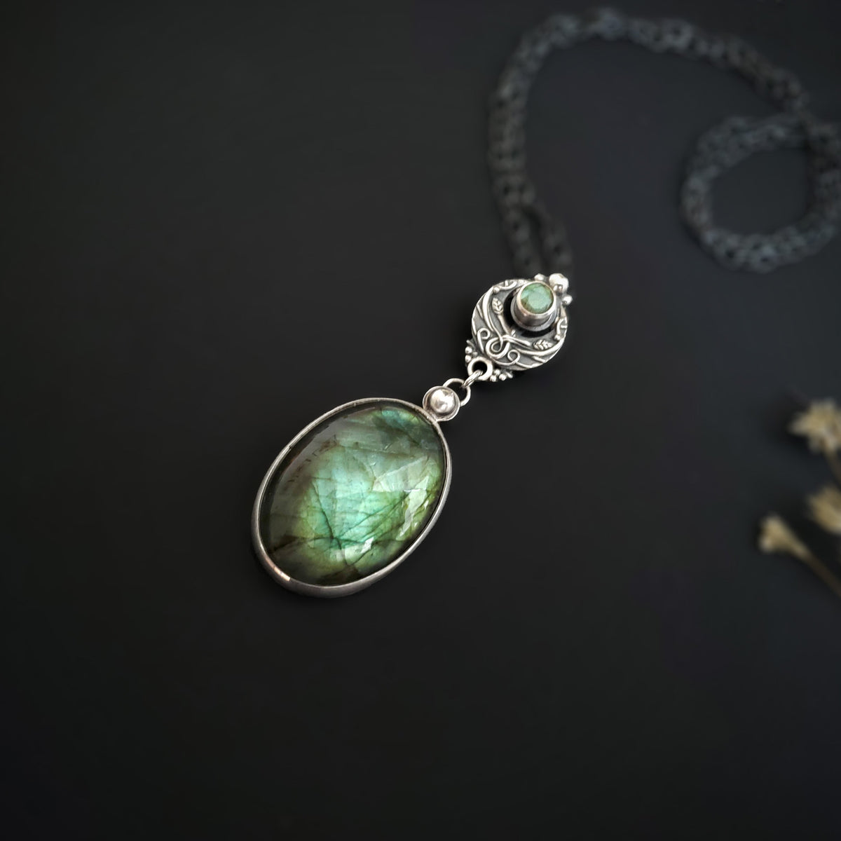 Sterling Silver Pendant and Necklace with Labradorite stones - Forest Spirit