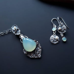 Bliss matching dangle Earrings - Sterling and Fine Silver Earrings with Aqua Chalcedony stone and Fresh Water Pearl