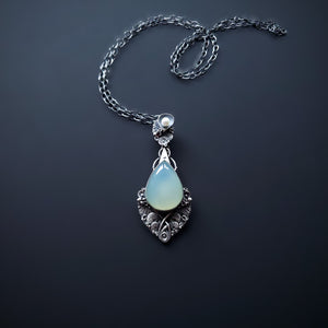 Sterling Silver pendant and necklace with Aqua Chalcedony stone and Fresh Water Pearl - Ocean Breeze - Bliss