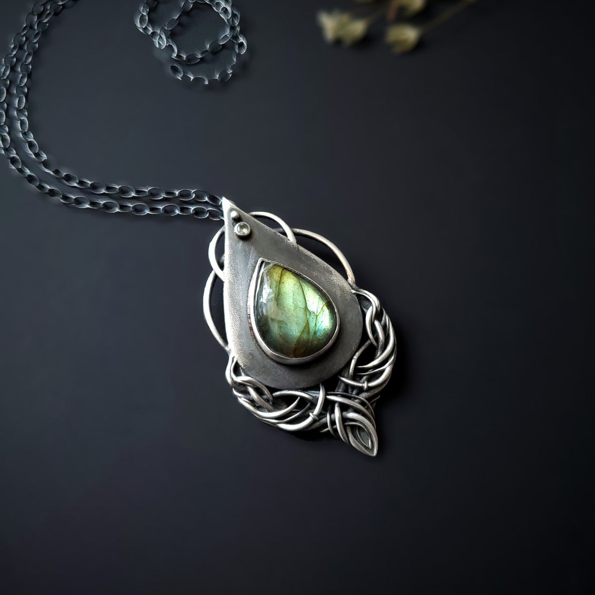 Sterling Silver with Labradorite and Topaz Talisman Pendant - Faith